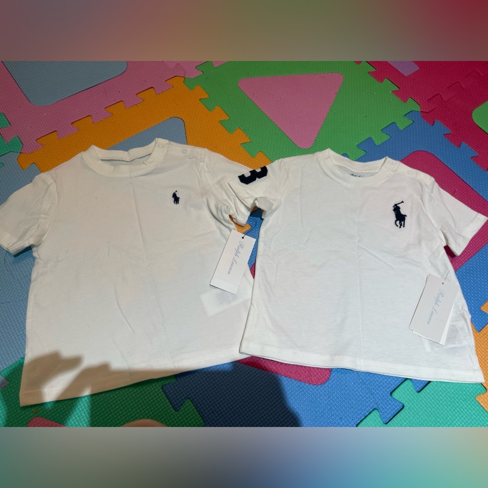 Ralph Lauren 2 White Short Sleeve Tees with Navy Logo